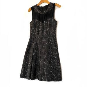 Bebe Angelina Tweed Dress 4 S Black White Mesh Fit Flare Knee Length